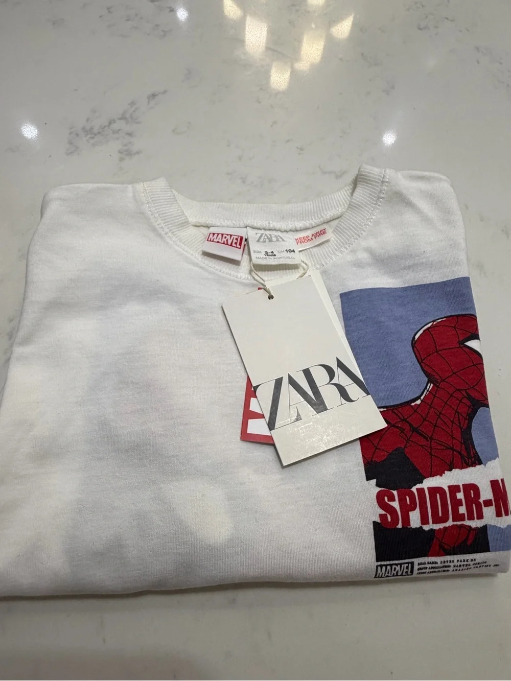 Zara White Tee with Red & Blue Spider-Man Print